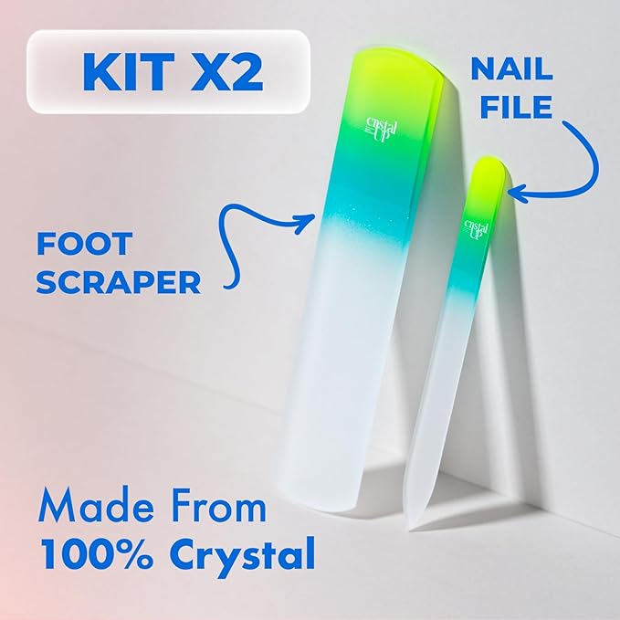 Cristal UP Crystal Nail and Feet Care Kit - 2PC with a Crystal Foot Scraper and Medium Glass Nail File, Durable, Eco Friendly and Gentle on Nails, Perfect for Home Office and On The Go, Yellow Lemon