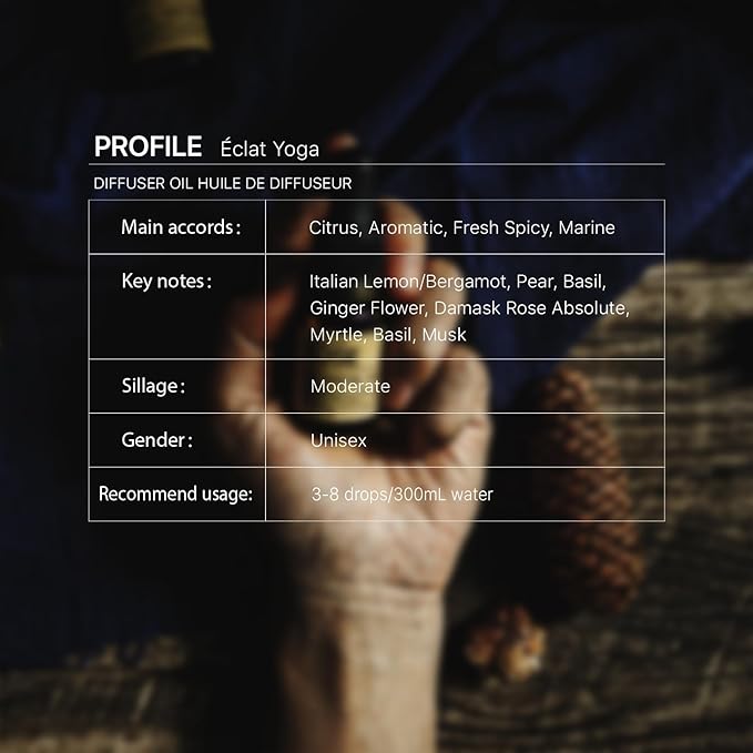 Éclat Yoga Diffuser Oil, Cosmopolitan Yoga Selection,Italian Lemon/Bergamot, Pear, Basil, Ginger Flower, Musk Essential Oils Blend for Ultrasonic Diffuser (.33 oz/10 ml)