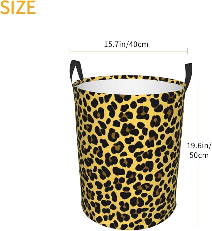 Laundry Basket Golden Leopard Print Collapsible Large Capacity, 63L Dirty Clothes Basket Durable Lightweight Hamper With Handles Ideal For Clothes,Toys Home Organization19.6 * 15.7in