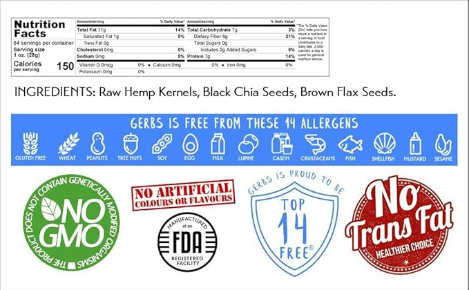 GERBS Super 3 Seed Snack Mix 4 LBS. Premium Grade | Top 14 Food Allergy Free | Resealable Bulk Bag | Made in USA | Raw Flax, Chia, Hemp Seed Trail Mix | Gluten Peanut Tree Nut Free