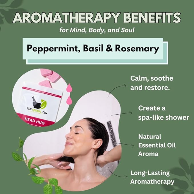 Head Hug Shower Steamers Aromatherapy for Relief - USA Made - Peppermint & Rosemary Shower Bomb Tablets – Christmas Gift - Adult Stocking Stuffer – Soothing Natural Essential Oils (10 Pack)