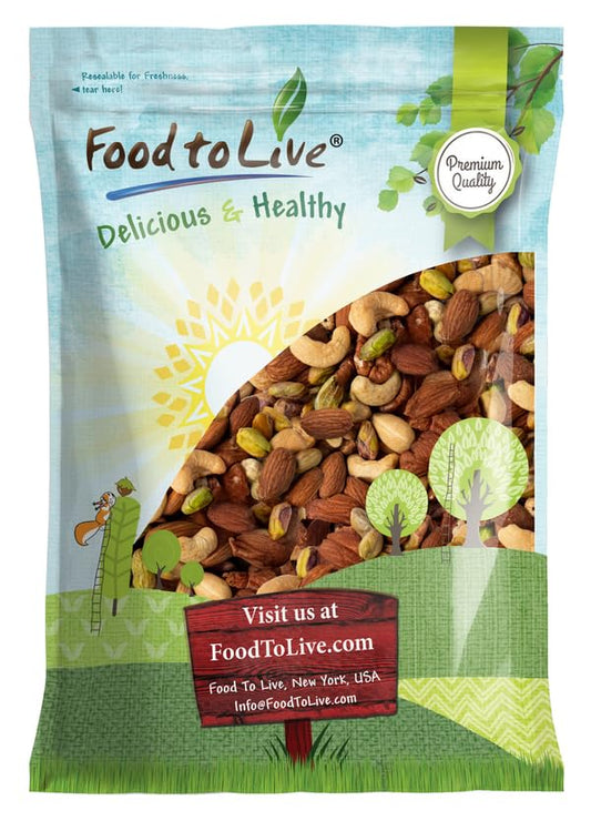 Food to Live Nut Lovers Mix, 8 Pounds – Premium Dry Roasted Pistachios No Shell, Almonds and Cashews Blend. No Salt Added. Trail Snacks for Adults and Kids. Vegan, Kosher, Bulk