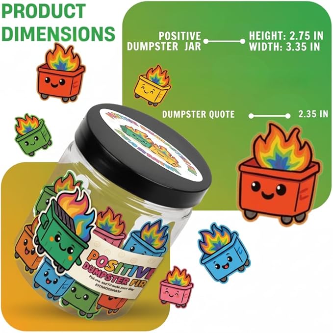 60 Positive Dumpster Fire Cards Jar, Affirmation Cards for Women, Emotional Support Gift, Funny Dumpster Fire Desk Accessories, Unique Zen Garden, Coworker Gifts for Women