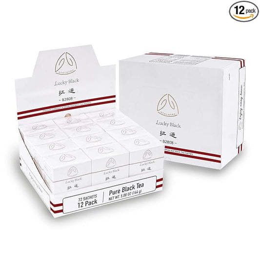 GTGLOTRA Full-Leaf Black Tea, 72 Pyramid Bags (12 Pack), Easy Brew, 100% Natural, Low Caffeine, Caffeine Alternative to Coffee, Biodegradable Tea Whole Leaf Tea Sampler, Family Size, Office Reception,Daily Consumption,Gifts