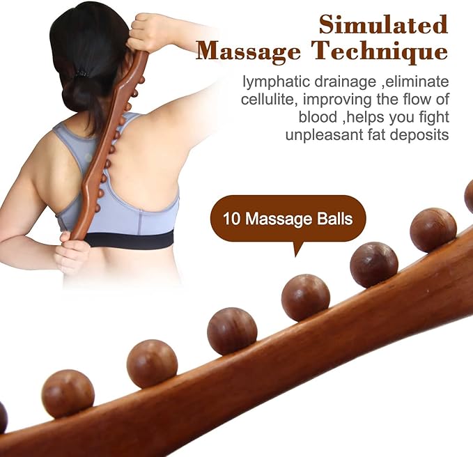 Wood Therapy Massage Tools, 21 inch Lymphatic Drainage Massager, Handheld Massage Stick & Wood Therapy Tools for Neck and Back Pain Stomach Body Shaping Anticellulite Leg