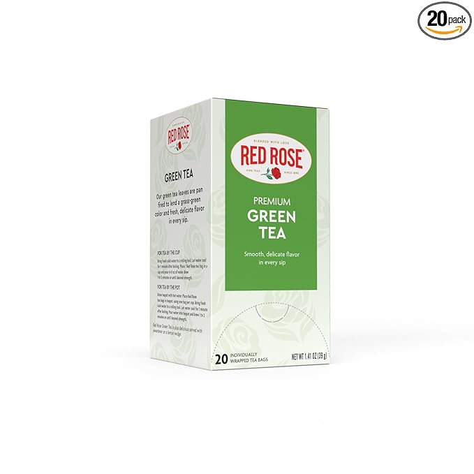 Red Rose Green Tea Naturally Flavored Rich in Antioxidants Zero Calories with 20 Individually Wrapped Tea Bags Per Box Contains Caffeine Brew Hot