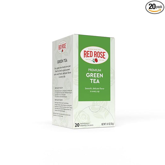 Red Rose Green Tea Naturally Flavored Rich in Antioxidants Zero Calories with 20 Individually Wrapped Tea Bags Per Box Contains Caffeine Brew Hot