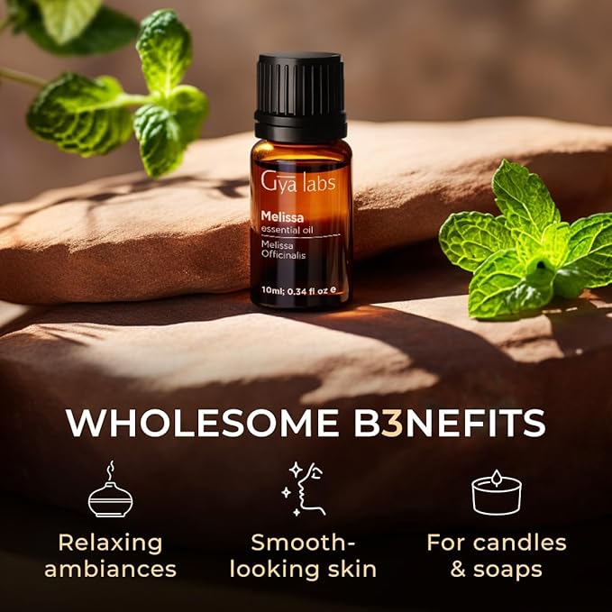 Gya Labs Melissa Essential Oil - 0.34 Fl Oz - for Hair, Skin, Diffuser, Aromatherapy & DIY Candle Making Scent