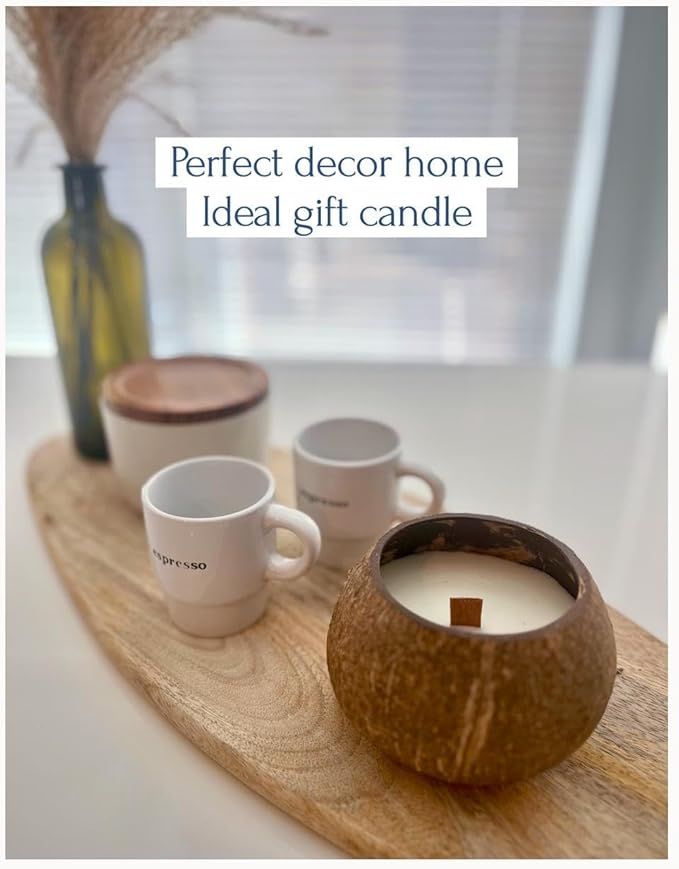 Eco-Friendly Lavender Coconut Shell Candle – 100% Natural Coconut & Soy Wax, Wooden Wick, Hand-Poured, 6oz, Sustainable Handmade Gift