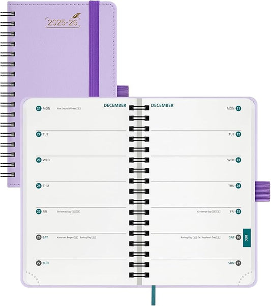 BEZEND Pocket Planner 2026 Weekly and Monthly (3.5" x 6"), 2-Column Calendar Book for Purse (Jul 25-Dec 26), Dual Schedule for Daily Appointment, Spiral Bound, PU Leather Softcover, Lilac