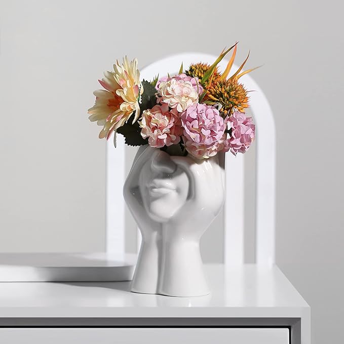BrownLove Ceramic Face Vase White Flower Vase for Decor Female Form Face Vase Art Vase Modern Decorative Vase Centerpiece for Table Shelf Living Room Office Bedroom