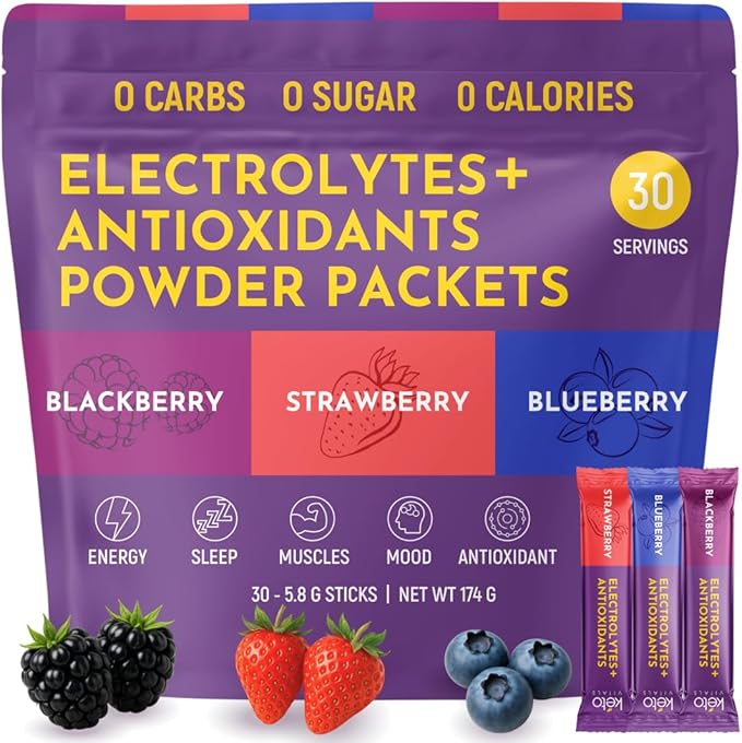 Keto Vitals Berry Electrolytes Powder Packets No Sugar | Keto Friendly Electrolytes Travel Packets | Variety Individual Stickpacks | Energy Drink Mix | Zero Calorie | Zero Carb (Berry Assorted, 30)