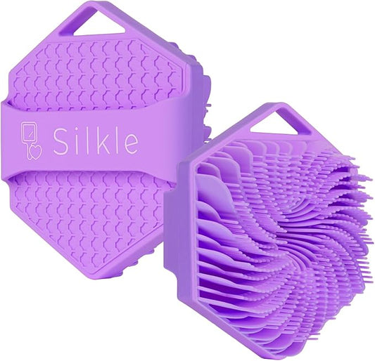 Silicone Body Scrubber - Exfoliating Bath Brush and Skin Cleanser - Shower Sponge for Gentle Body Scrub and Wash - Silicone Scrubbing Care Tool for a Refreshed and Renewed You - Purple