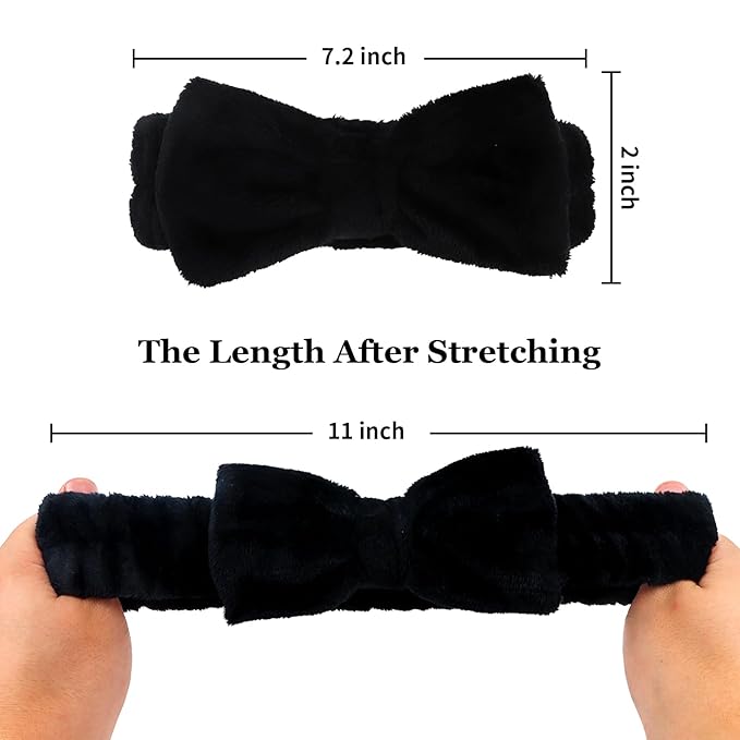 Casoty 12 Pcs Black Spa Headbands, Hair Holder for Washing Face, Soft Coral Fleece Facewash Headband, Bow Hair Bands, Skin Care Headband for Face Washing Shower Skin Care Yoga