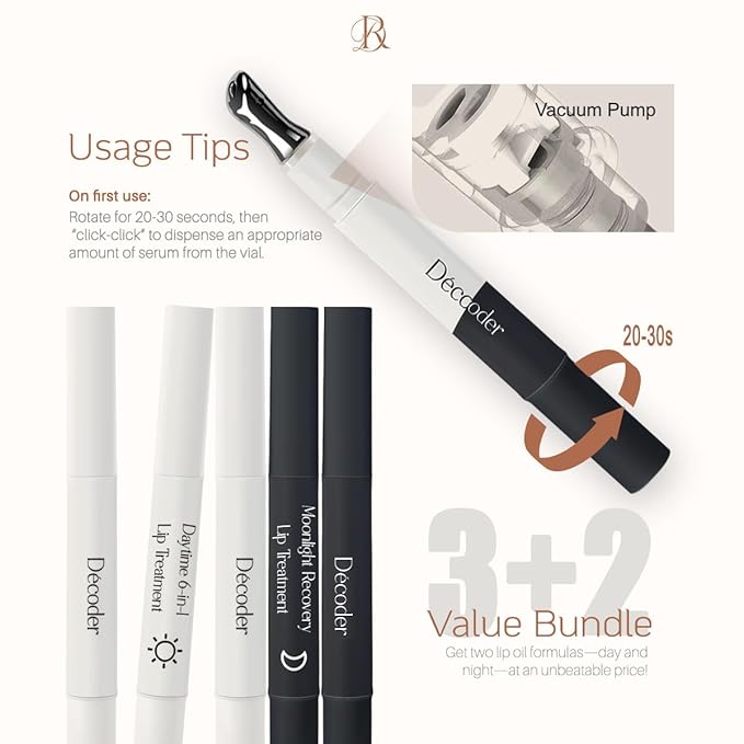 Decoder Moisturizing Natural Nourishing Lip Oil for Women | Squalane + Sea Buckthorn + Jojoba + Camellia Oil – Long-Lasting Moisture, Anti-Chap, Glossy Finish & Lip Line Reduction (1)