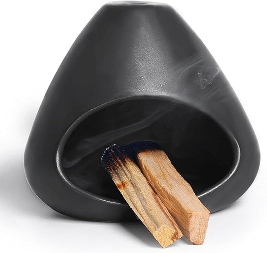 Ceramic Palo Santo Holder - Modern Incense Burner for Meditation,Yoga and Energy Cleansing - Wood Sticks Dish, Cone Burner - Inspired Home Decor Gift (Blak)