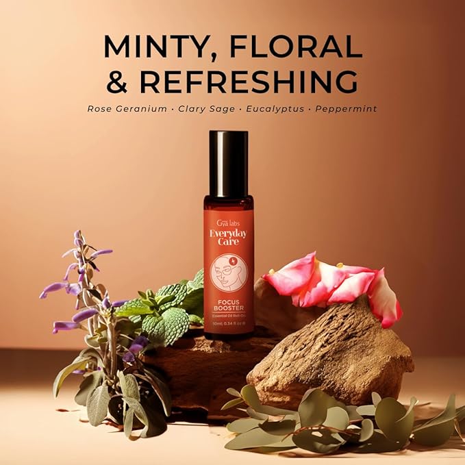 Gya Labs Focus Booster Essential Oil Roll On - 0.34 Fl Oz - Travel Size Roller for Camping, Skin, Aromatherapy Relief, Convenience