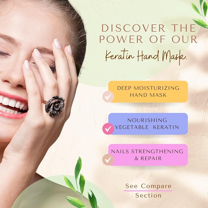 Bodipure Premium Hand Mask Keratin Gloves | Moisturizing Gloves for Dry Hands & Nail-Strengthening & Cuticle Softening | Spa Experience at Home | Chemical Free & For All Skin Types | 12 Pairs