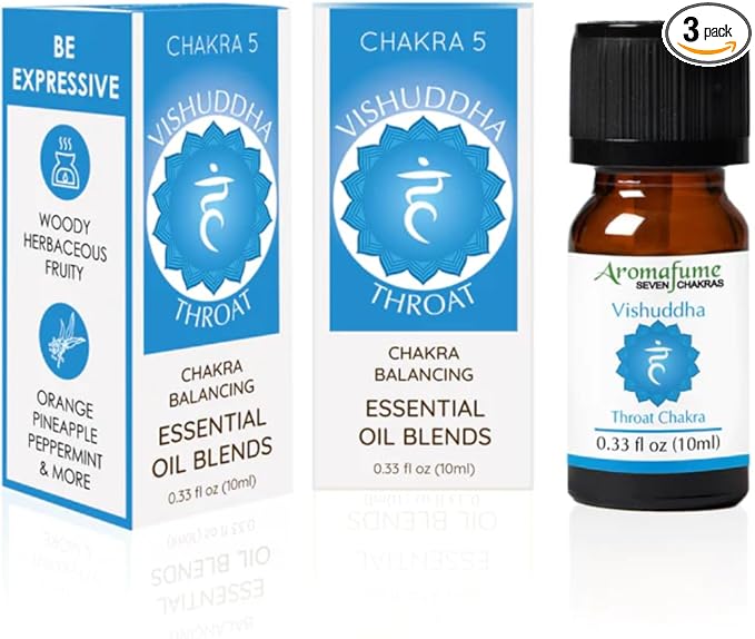 Throat Chakra Essential Oil Diffuser Blend by Aromafume | 3 x 10ml/0.33 fl oz | Vishuddha | Aromatherapy Oils for Chakra Balance | Peppermint & Lavender Extracts | Incense for Meditation, Yoga, Reiki