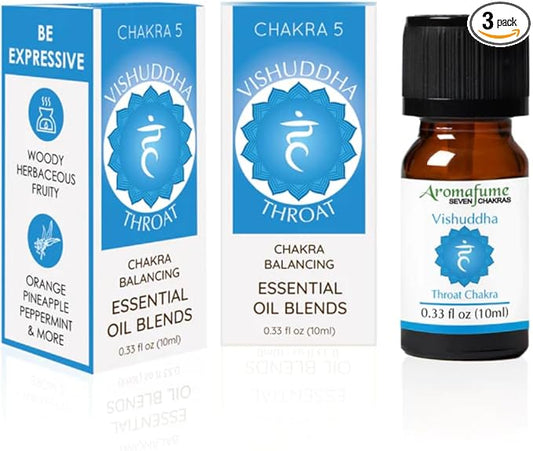Throat Chakra Essential Oil Diffuser Blend by Aromafume | 3 x 10ml/0.33 fl oz | Vishuddha | Aromatherapy Oils for Chakra Balance | Peppermint & Lavender Extracts | Incense for Meditation, Yoga, Reiki