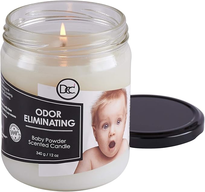 Baby Powder Odor Eliminating Highly Fragranced Candle - Eliminates 95% of Pet, Smoke, Food, and Other Smells Quickly - Up to 80 Hour Burn time - 12 Ounce Premium Soy Blend