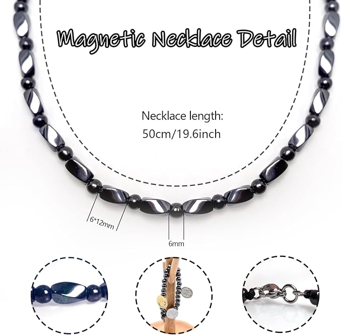 Hion Magnetic Therapy Necklace Hematite Necklace Black Obsidian Magnetic Necklace