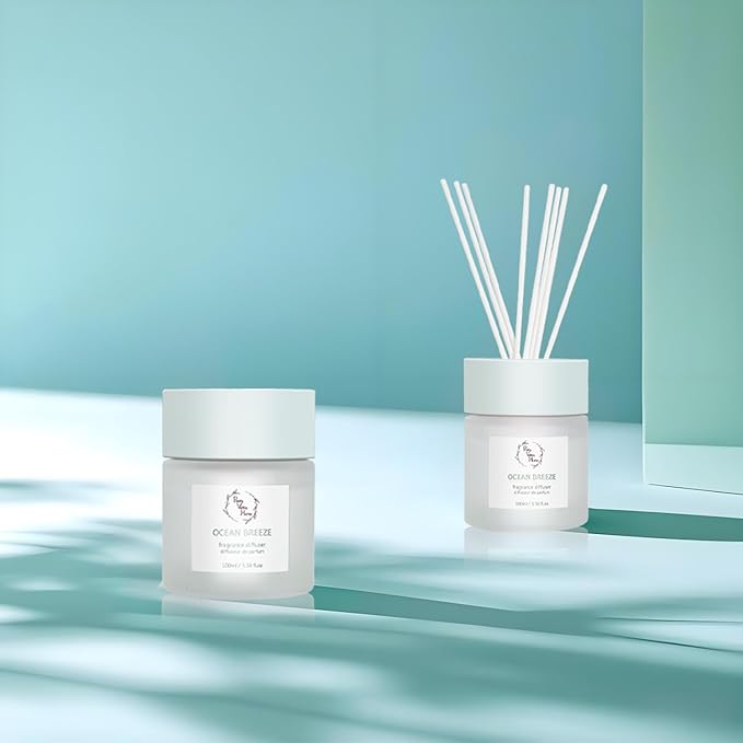 Reed Diffuser Set, Pretty Valley Home Diffuser 100Ml / 3.38fl OZ Gift Box - Includes Reed Diffuser Sticks, Fragrance Oil, and Glass Bottle for Bathroom Office Living Room Decor (Ocean Breeze)