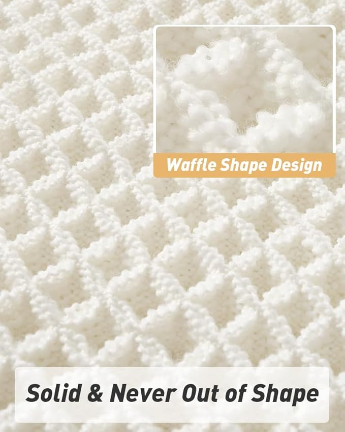 AMOAMI Upgraded Waffle Bath Mat, Super Absorbent Non Slip Bath Mats for Bathroom Floor, Machine Washable Boho Bathroom Rugs with Tassels, Rubber Backed Bathroom Mats, Ultra Soft, 18" x 30"