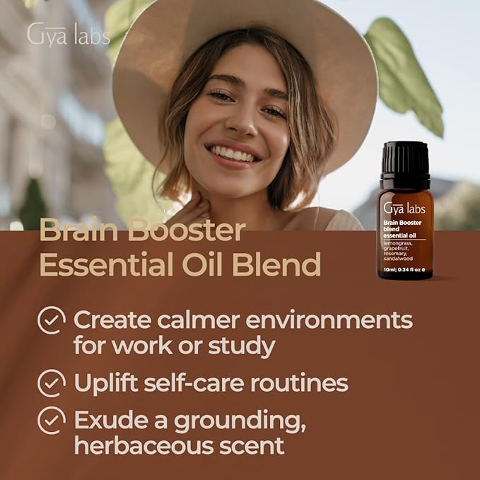 Gya Labs Brain Booster Essential Oil for Aromatherapy – 0.34 Fl Oz – Premium Grade Essential Oils for Diffuser, Aromatherapy, Hair Care, Skin Care, Body, Massage & DIY Candle Making Scents
