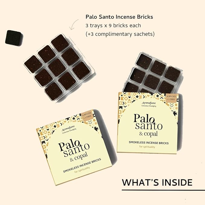 Palo Santo & Copal Smokeless Incense Bricks Refill | 3 x 9 Bricks | Aromatherapy | Smudging | Made with Essential Oils | Natural Air fresheners for Home | Spiritual Meditation Accessories