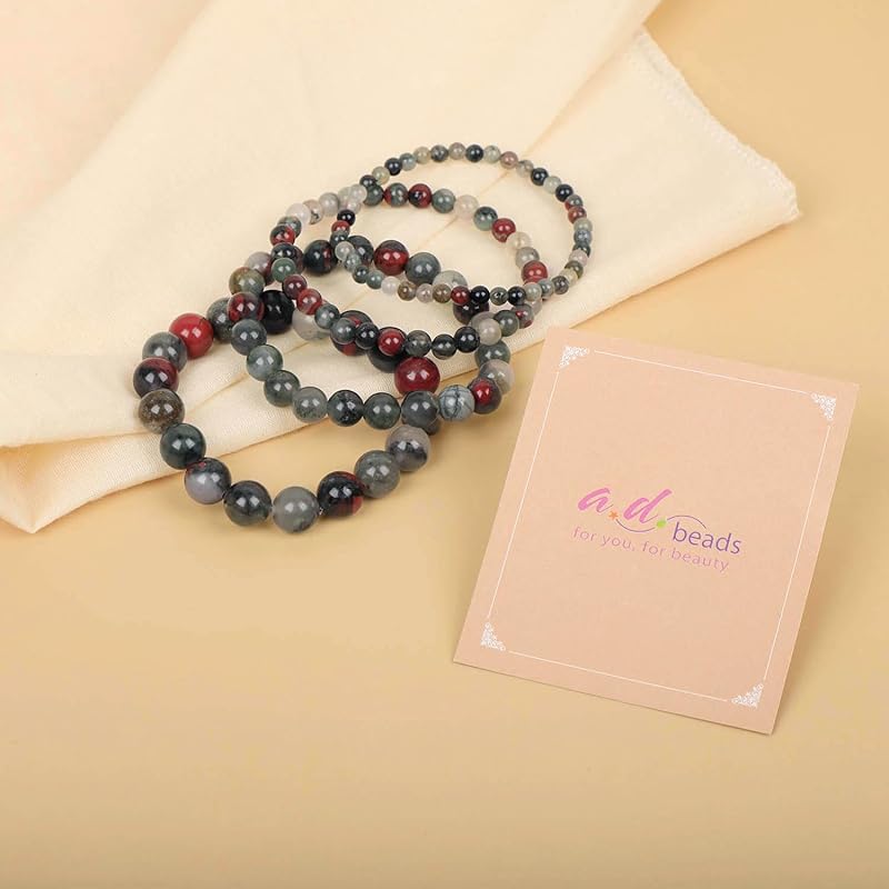 AD Beads Handmade Gemstone Stretch Elastic Bracelet Crystal Healing Reiki Nature's Beauty and Spiritual Essence Unisex (8mm, African Bloodstone (Strengthen the body))
