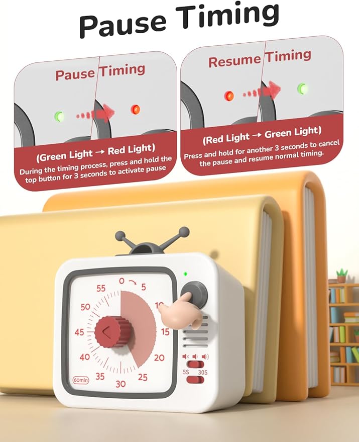 LIORQUE Visual Timer for Kids, 60-Minute Countdown Timers for Classroom Office Kitchen with Silent Operation, Kids Timer for Teaching with Cute Design