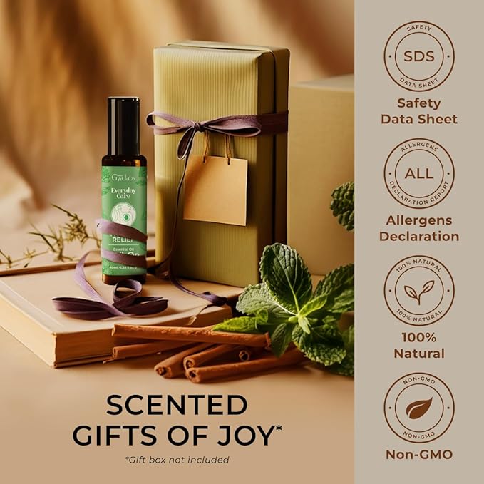 Gya Labs Muscle Relief Essential Oil Roll On - 0.34 Fl Oz - Travel Size Roller for Camping, Skin, Aromatherapy Relief, Convenience