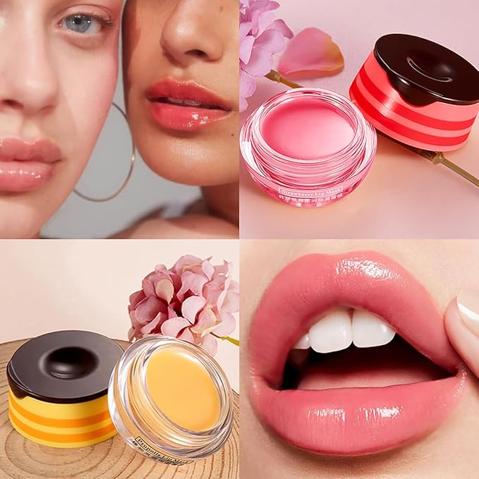 Honey & Strawberry Lip Balm Lip Mask, Hydrate Repair Prevent Dry Cracked Lip, Effective Reduces Lip Lines, Vitamin E Moisturizing Propolis Sleeping Lip Care