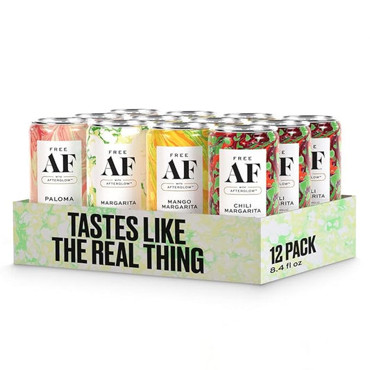 AF Drinks Non-Alcoholic Margarita Variety Pack | Alcohol Alternative Sparkling Cocktails with AFTERGLOW Botanical Warmth | Gluten-Free, Low-Calorie | 8.4 oz Cans (12-Pack)