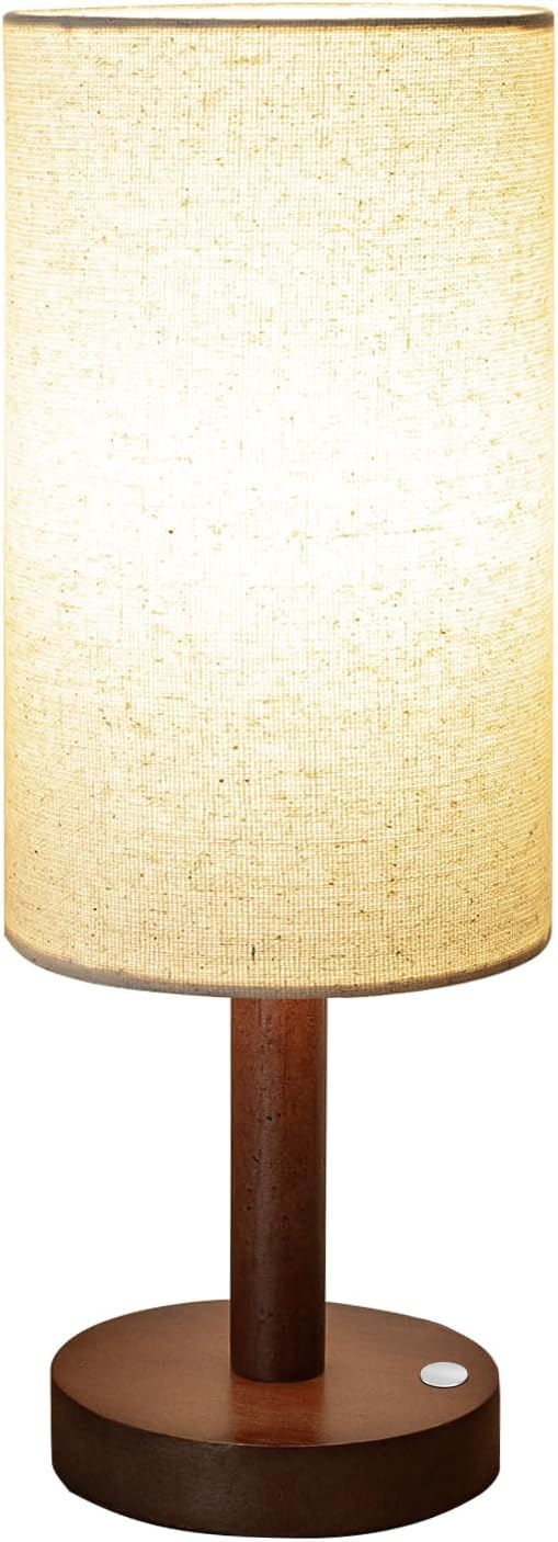 Cordless Table Lamp, 3 Color Dimming Portable Battery Lamp, Touch Control Wood Base Small Bedside Lamps for Night Stands, Living Room, Office(LED Bulb Included) (Cordless Wood Base)