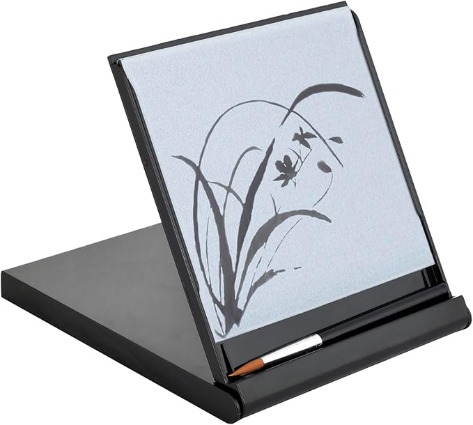 Mini Buddha Board Art Set: Water Drawing Writing Board w/ Mini Water Brush for Mindfulness & Meditation – Zen Based Drawing Board - Painting & Art Supplies – Ideal Relaxation Gifts (5” x 5”, Black)