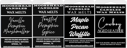 Fall Wax Melt Bundle 4 Pack – Vanilla Pumpkin Marshmallow, Pumpkin Spice, Aged Leather, Southern Pecan Maple Waffles – Strong Soy Blend Fragrance Melts in Gift-Ready Box – Limited Seasonal Set