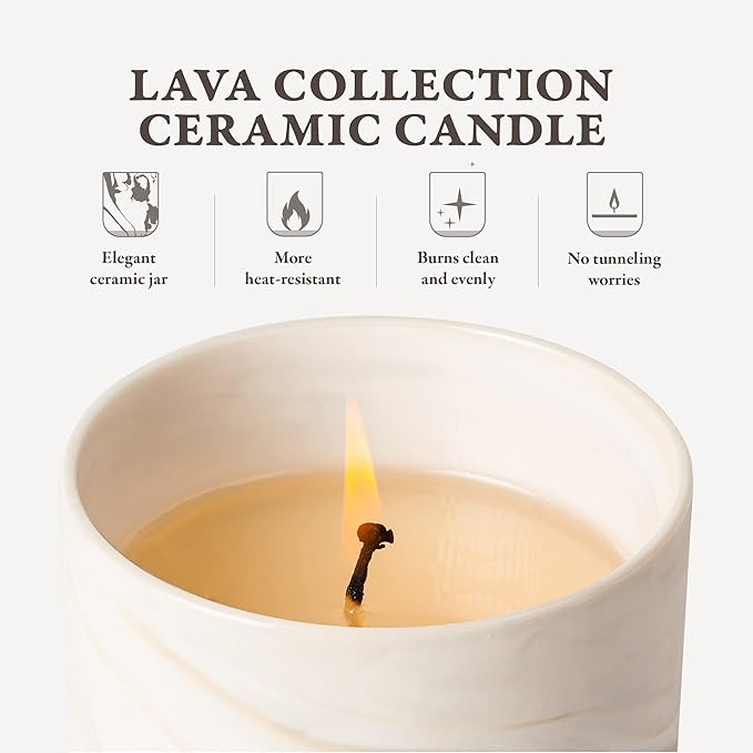 Hidden Label Scented Soy Candles, Large Candle 12oz Thai Lemongrass Ceramic Jar Lava Collection, Gorgeous Gifts for Birthday Thanksgiving Christmas