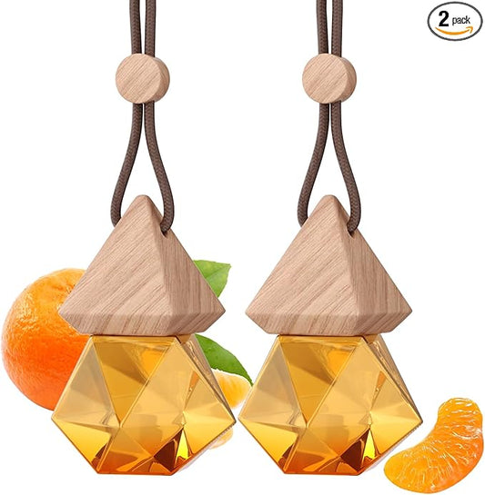 Car Air Freshener Hanging, 2 Pcs Orange Soda Scent Drift Car Air Freshener, Wooden Fragrance Expanding Bottle Cap, 10ml Per Bottle, Used for Car Decoration and Fresh Air (Tangerine)