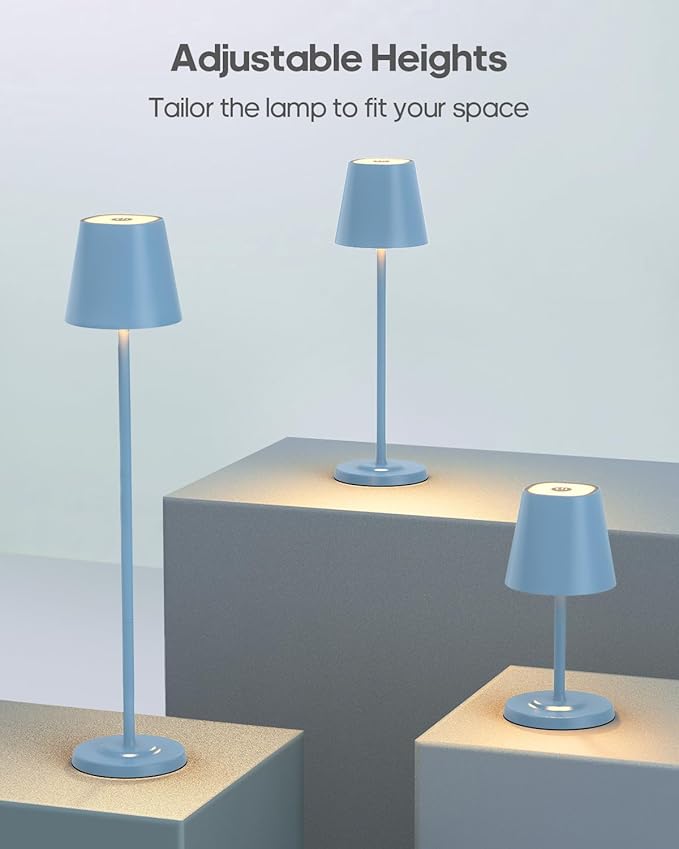 LED Cordless Table Lamp Rechargeable, 3-Height Adjustable, 5500mAh Battery Operated Lamp, 3-Color Dimming Touch Lamp, Portable Lamp for Dining, Bedroom,Camping, Outdoor, Indoor(Blue 1 Pc)