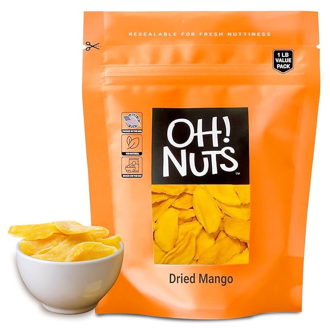 Oh! Nuts Dried Mango - Dehydrated Mango Slices - Dried Mango Fruit - 1 lb - Packed in New York Zip-Seal Bag for Exceptional Freshness