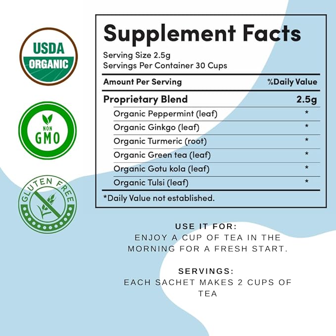 Brain Fog Tea for Herbal Focus & Memory, AIP AutoimmuniTea Protocol Diet Compliant Foods, Whole 30, Paleo Friendly - Nootropics Support Herbs Gingko Biloba, Peppermint, Gotu Kola