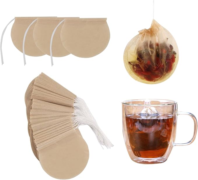 400pcs Tea Bags for Loose Leaf Tea Empty Tea Bags Loose Leaf, Disposable Round Natural Tea Filter Bags, Paper Drawstring Tea Bags Unbleached Tea Coffee Bags, Bath Spice Herbs Brewing Soup Bags