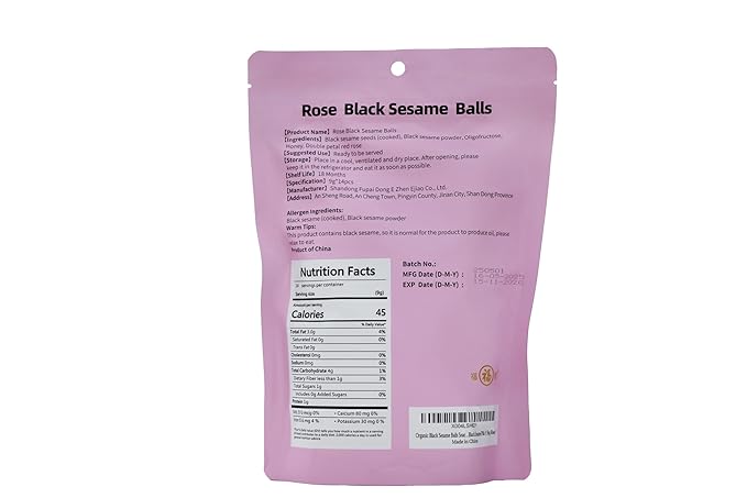 Organic Rose Black Sesame Balls Snacks Specially Added Natural Heavy Petal Rose Pure Honey Handmade Black Sesame Pills Plant Protein Sources Vegan Snacks(1 Bag rose)