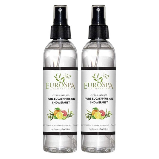 EuroSpa Aromatics Pure Eucalyptus Oil ShowerMist and Steam Room Spray, All-Natural Premium Aromatherapy Essential Oils - Citrus Infused, 8oz, 2 Pack