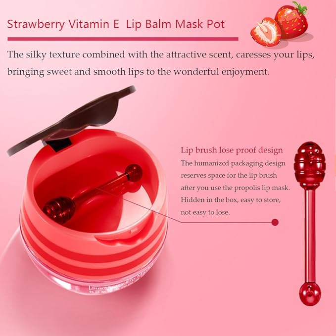 8PCS Bee Lip Balm Pot, Fruit Moisturizing Propolis Lip Mask, Lip Mask Overnight Moisturizing Lip Balm Hydrating Prevention Dry and Crack Lip Scrubs Exfoliator Lip Wrinkle Care Products