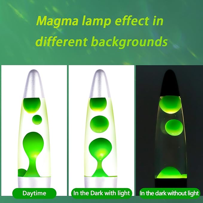 Green Magma Lamp with for Adults Kids Liquid Motion Lamps 13 Inches Mood Night Light with Sliver Base and Cap Decoration for Home Living Room Bedroom Girls Boys