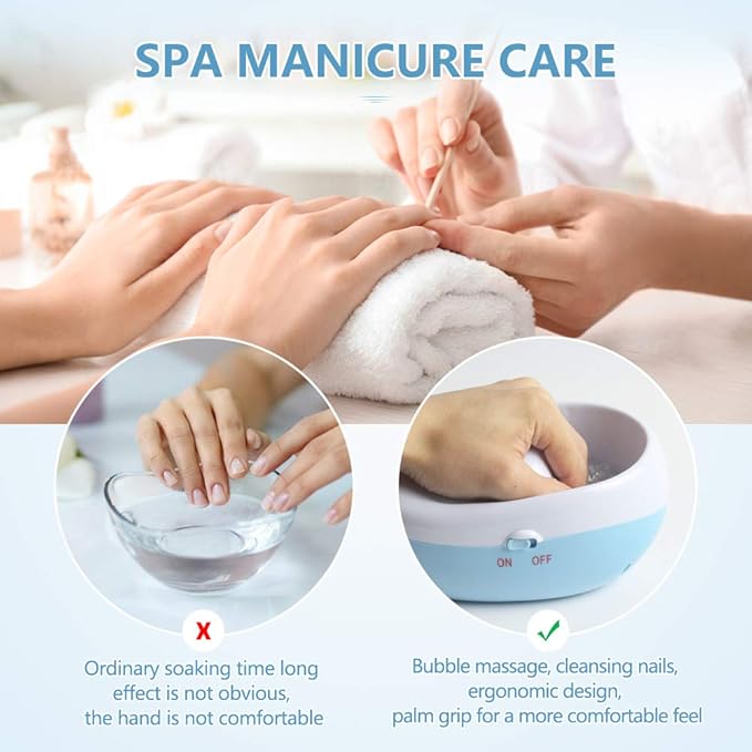 Electric Bubble Nail Soaking Bowl, Manicure Hand Bowl Jet Spa Massage Soak Soothing Relaxing Manicure Machine Soften Cuticles