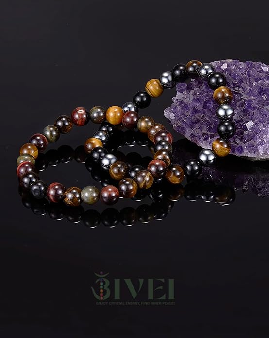 Bivei Natural Gemstone Semi Precious Healing Crystals Handmade Stretchy Round Beads Bracelet, Enhance Positive Energy
